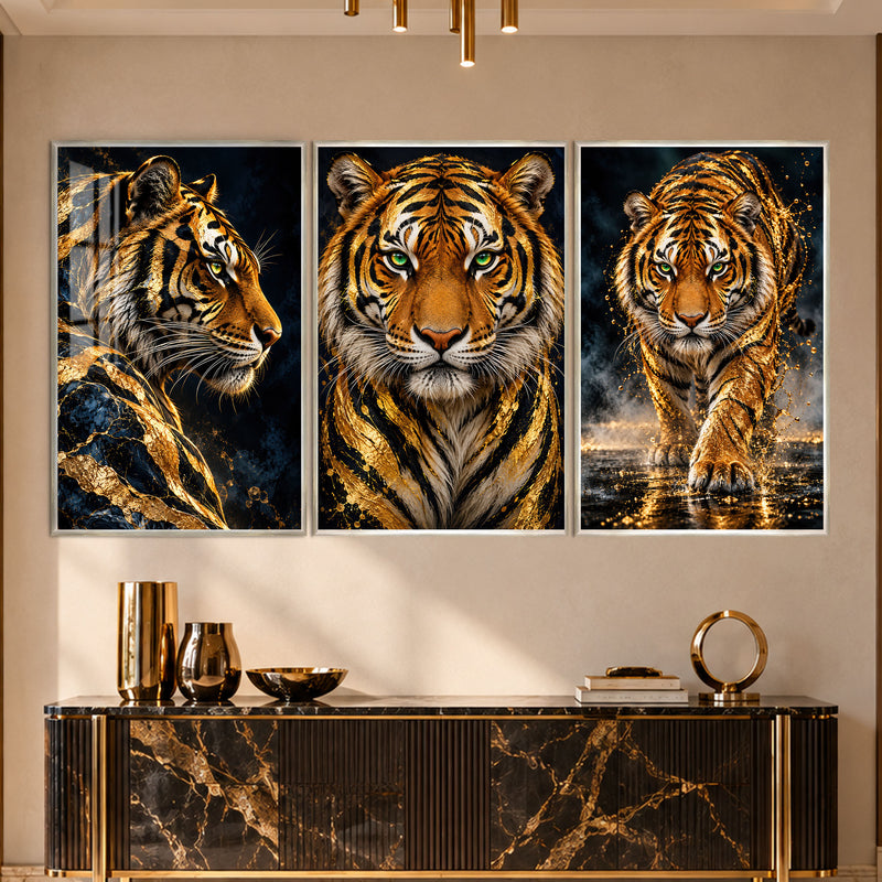 Golden Tiger with silver frame