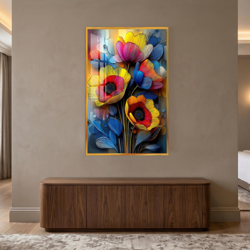 Vibrant Poppy Bouquet with gold frame