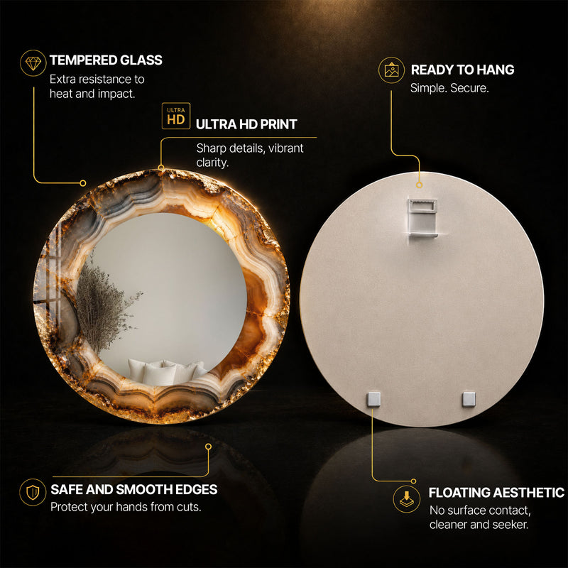 Amber Agate Glow — tempered glass, ultra HD print, ready to hang