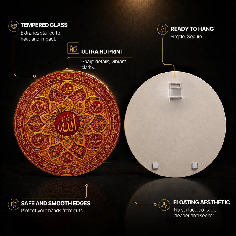 Crimson Islamic Calligraphy — tempered glass, ultra HD print, ready to hang