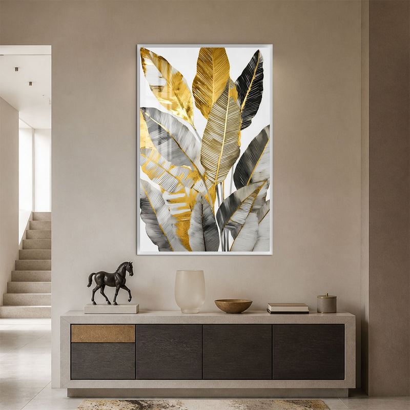 Gilded Tropical Leaves with white frame