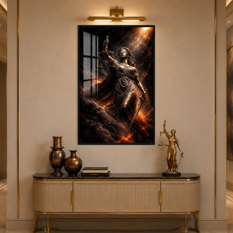 Fiery Lady Justice with black frame