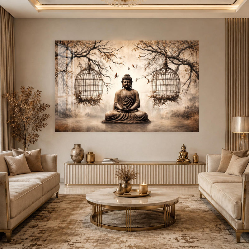 Artronauts Glass Print Buddha Beneath the Birdcages Glass Wall Art