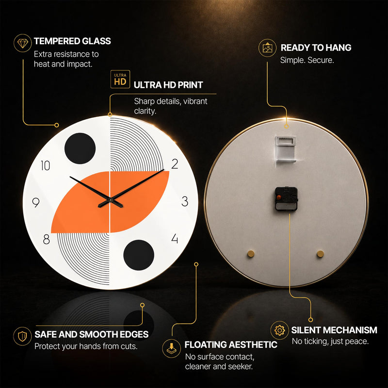 Orange Orbit Shapes — tempered glass, ultra HD print, ready to hang