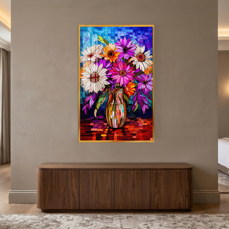 Mosaic Garden Bouquet with gold frame