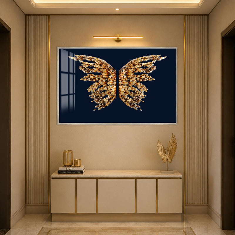 Artronauts Glass Print 18x12 cm | 7.1"x4.7" / Silver Crystal Wing Butterfly Glass Wall Art