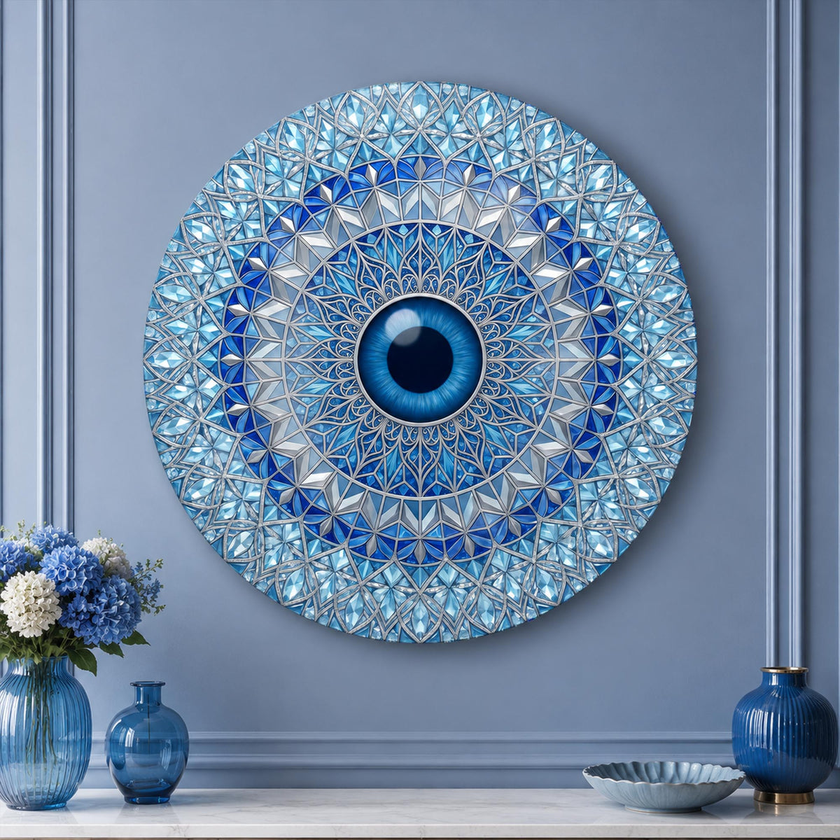 Crystal Nazar Mandala — tempered glass, ultra HD print, ready to hang