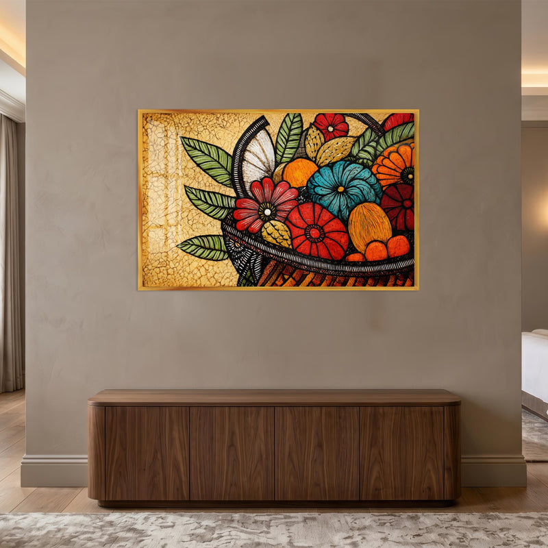 Rustic Floral Basket with gold frame