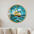 Stained Glass Sailing Ship with gold frame