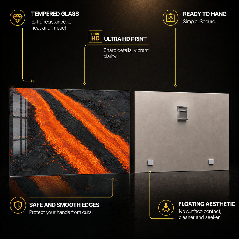 Molten Lava Flow — tempered glass, ultra HD print, ready to hang