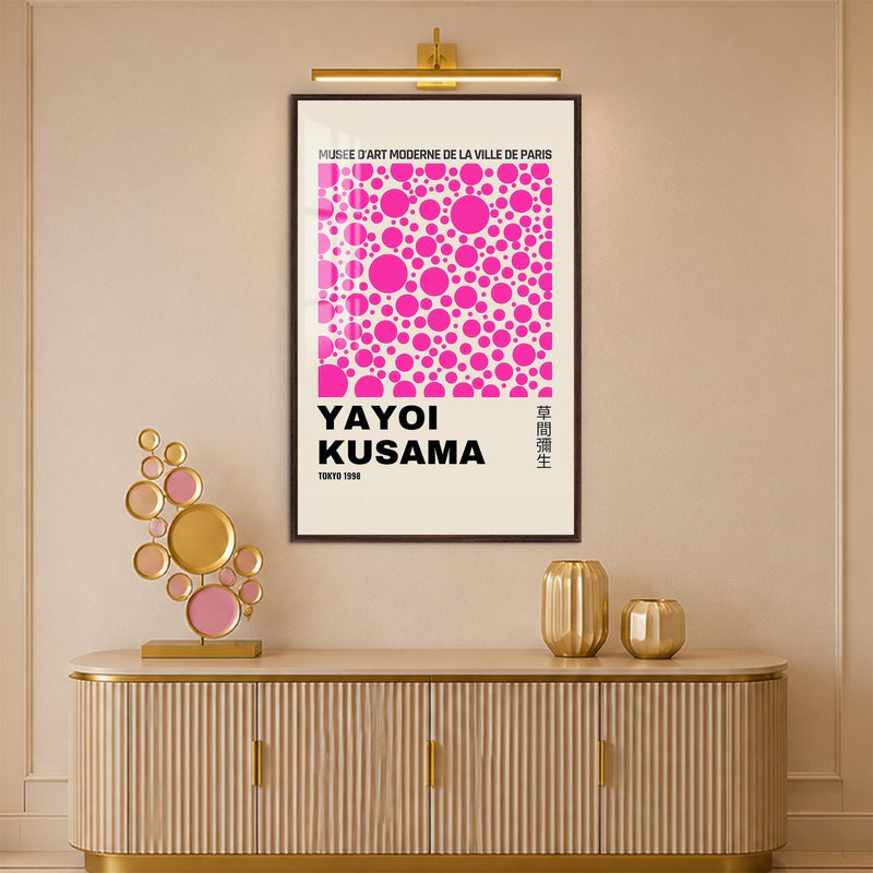 Kusama Pink Dots with walnut frame