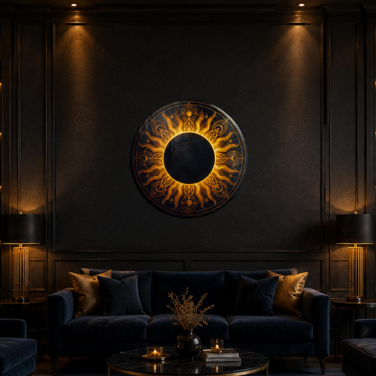 Golden Solar Eclipse in a modern room
