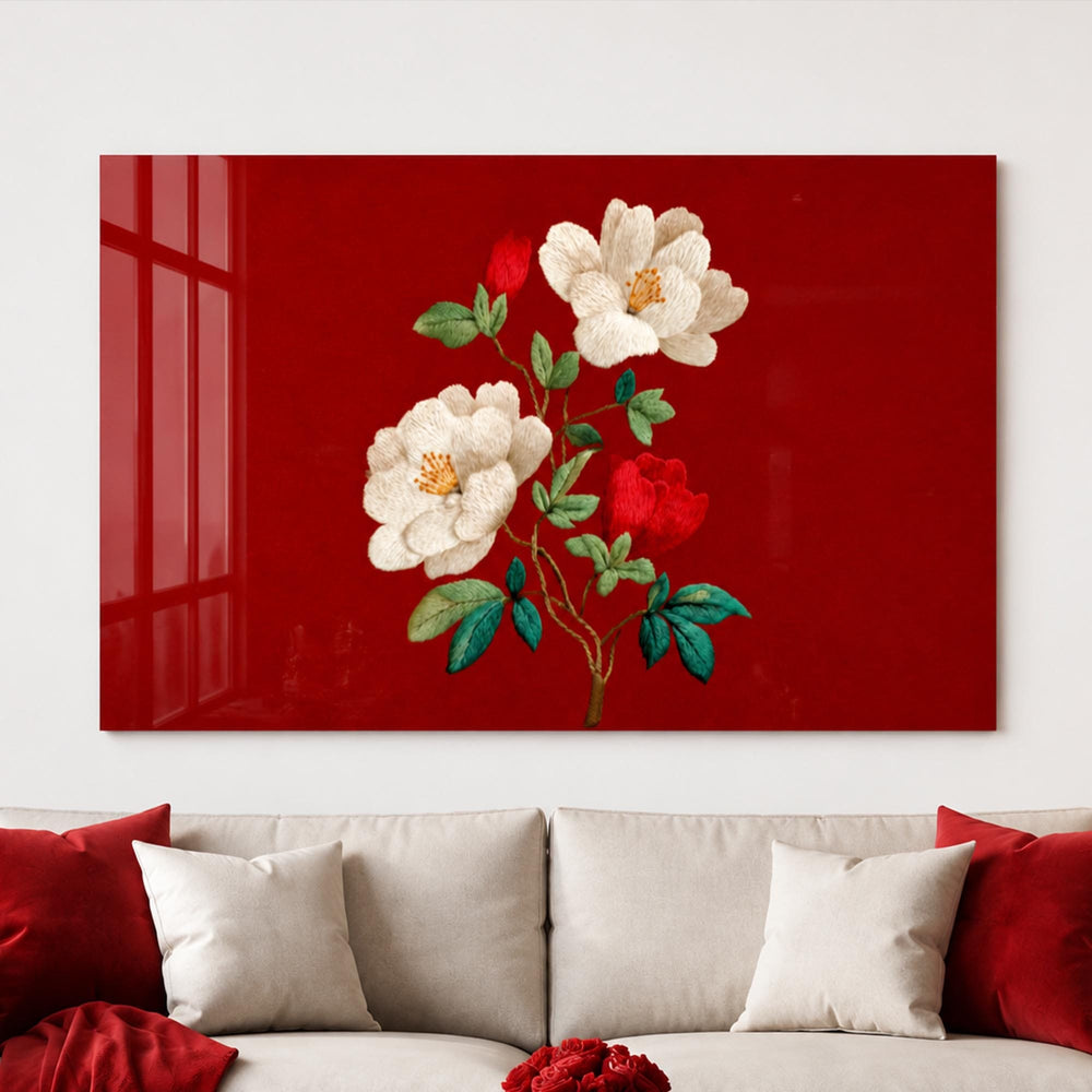 Artronauts Glass Print Crimson Floral Elegance Horizontal Glass Wall Art