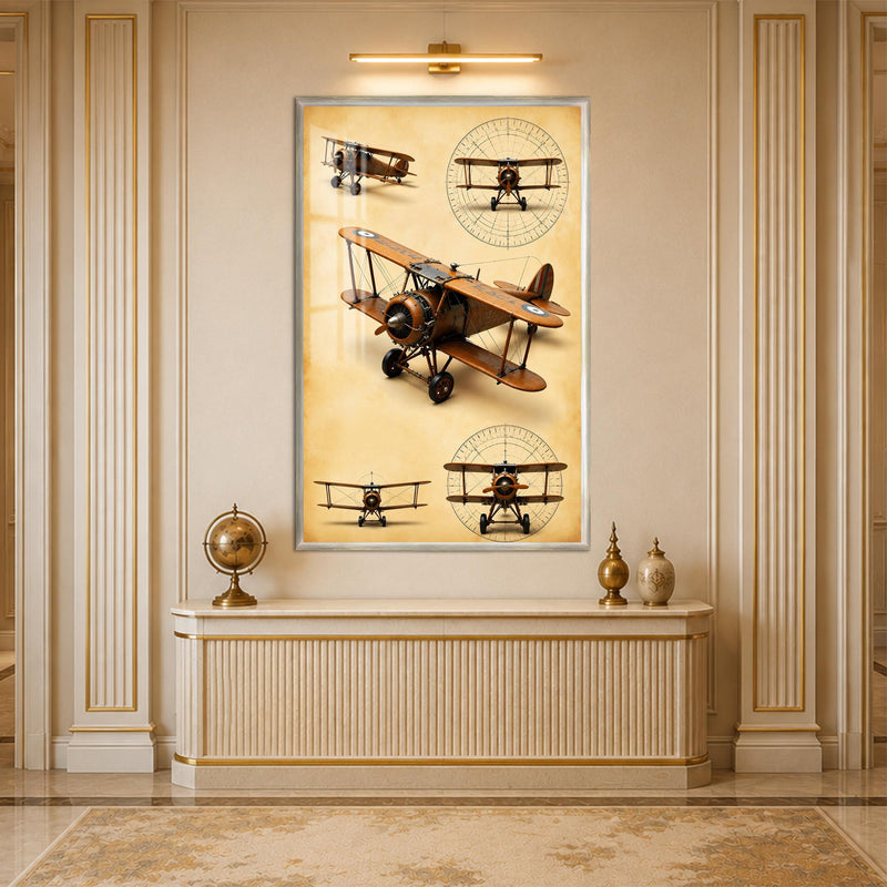 Vintage Biplane Studies with silver frame