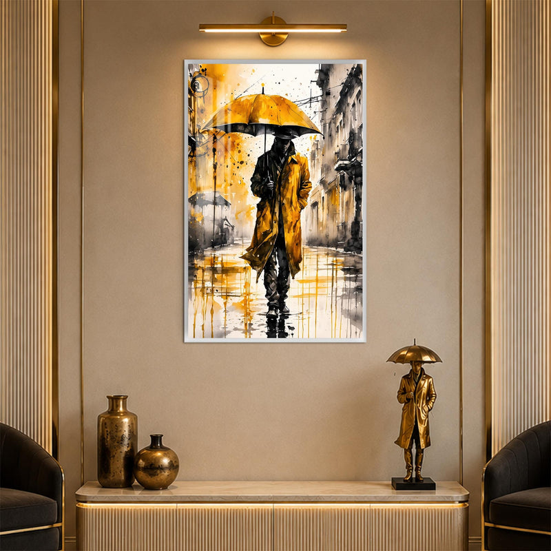 Artronauts Glass Print 12x18 cm | 4.7"x7.1" / White Yellow Umbrella Walker Glass Wall Art