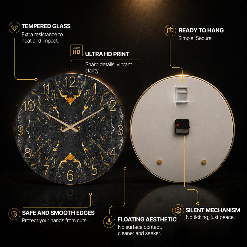 Black Gold Marble — tempered glass, ultra HD print, ready to hang