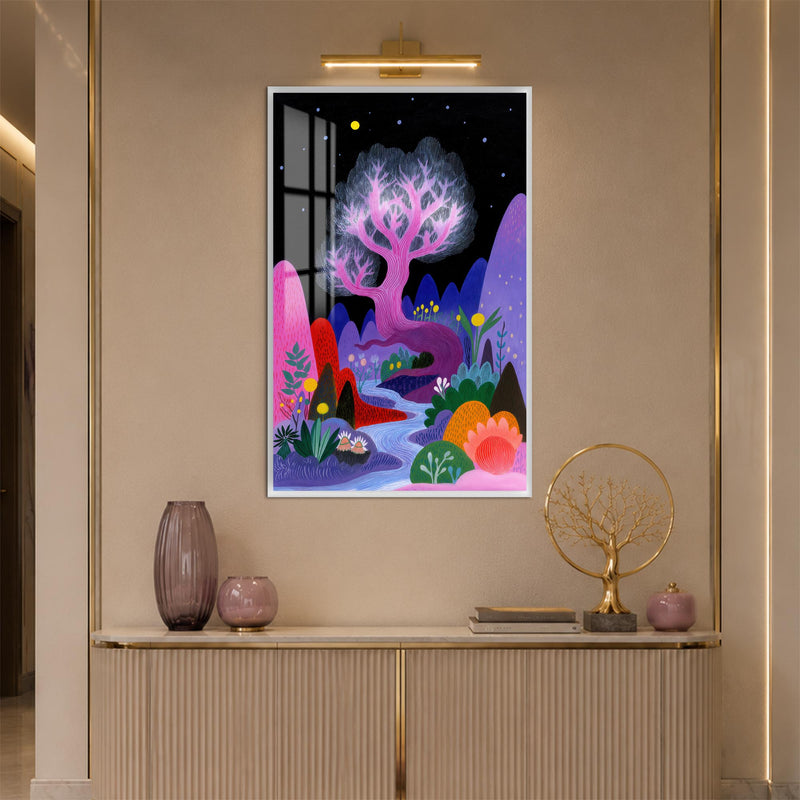 Enchanted Neon Grove with white frame
