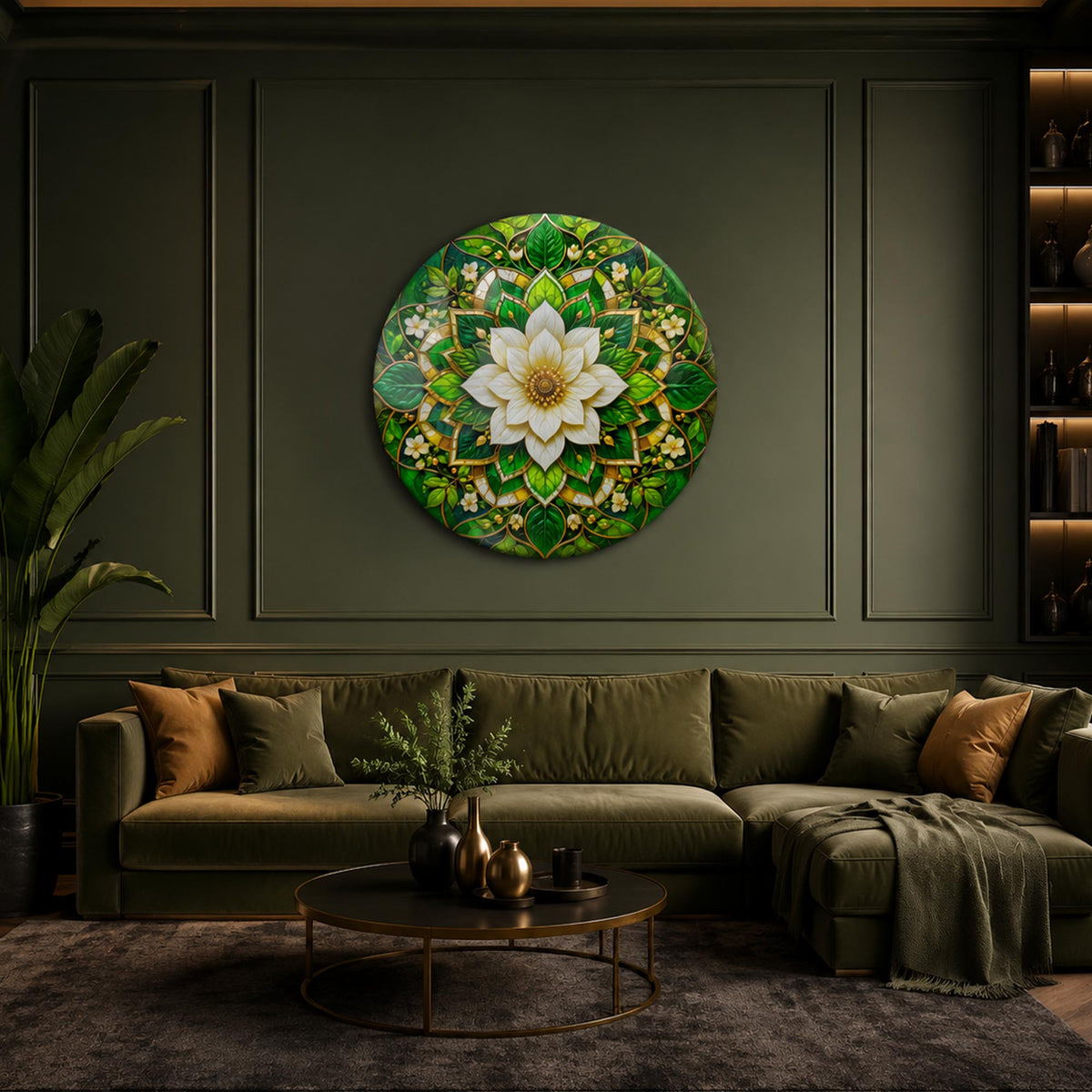 White Blossom Mandala — tempered glass, ultra HD print, ready to hang