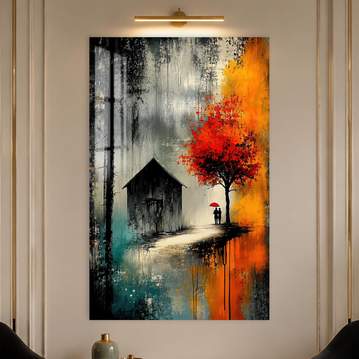 Couple Beneath Autumn Tree in a modern room