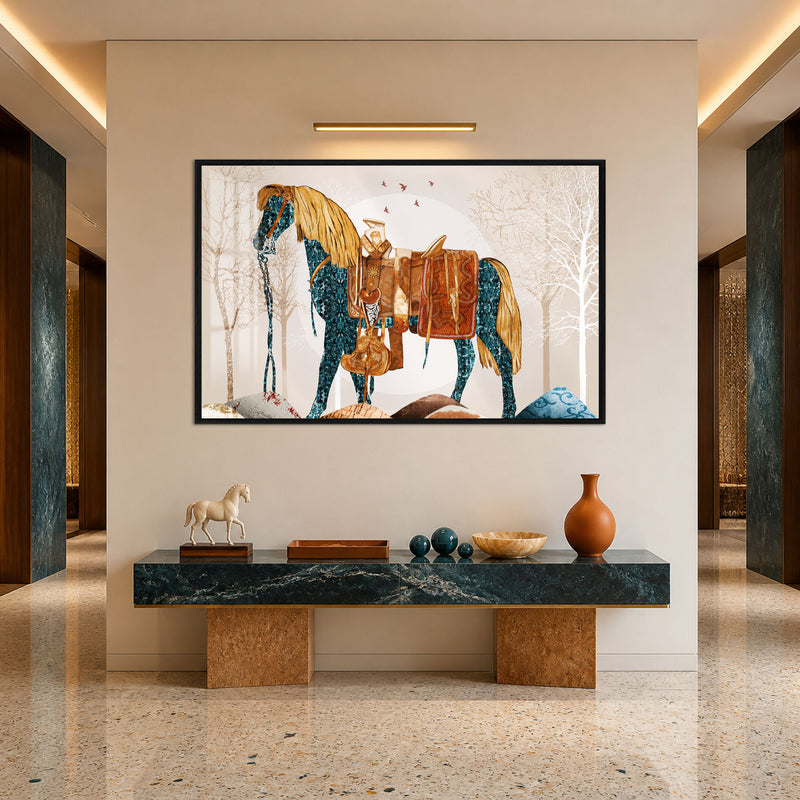Collage Horse in Harness with black frame