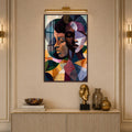 Geometric African Faces with walnut frame
