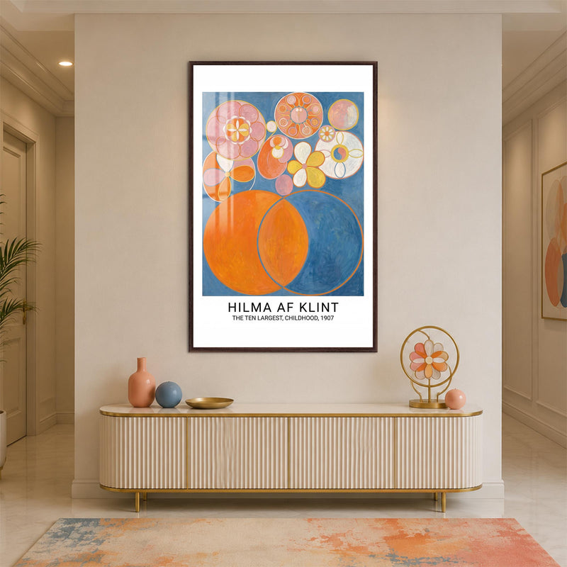 Childhood Cosmic Blooms with walnut frame