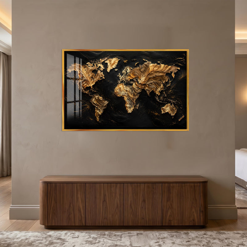 Golden World Map with gold frame