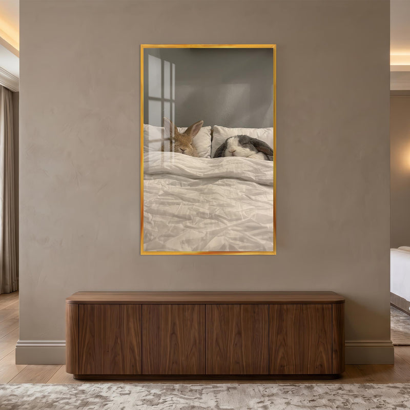 Cozy Bunny Bedmates with gold frame