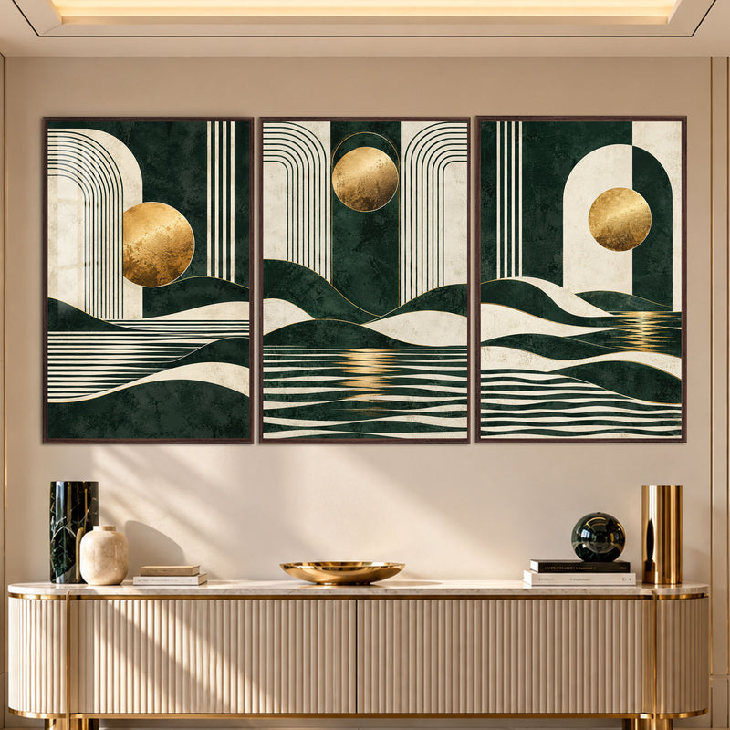 Emerald Gold Abstract with walnut frame