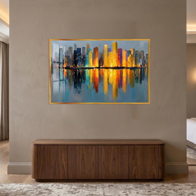 Golden City Reflections with gold frame