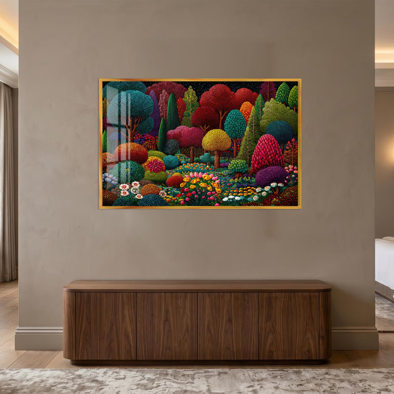 Enchanted Mosaic Garden with gold frame