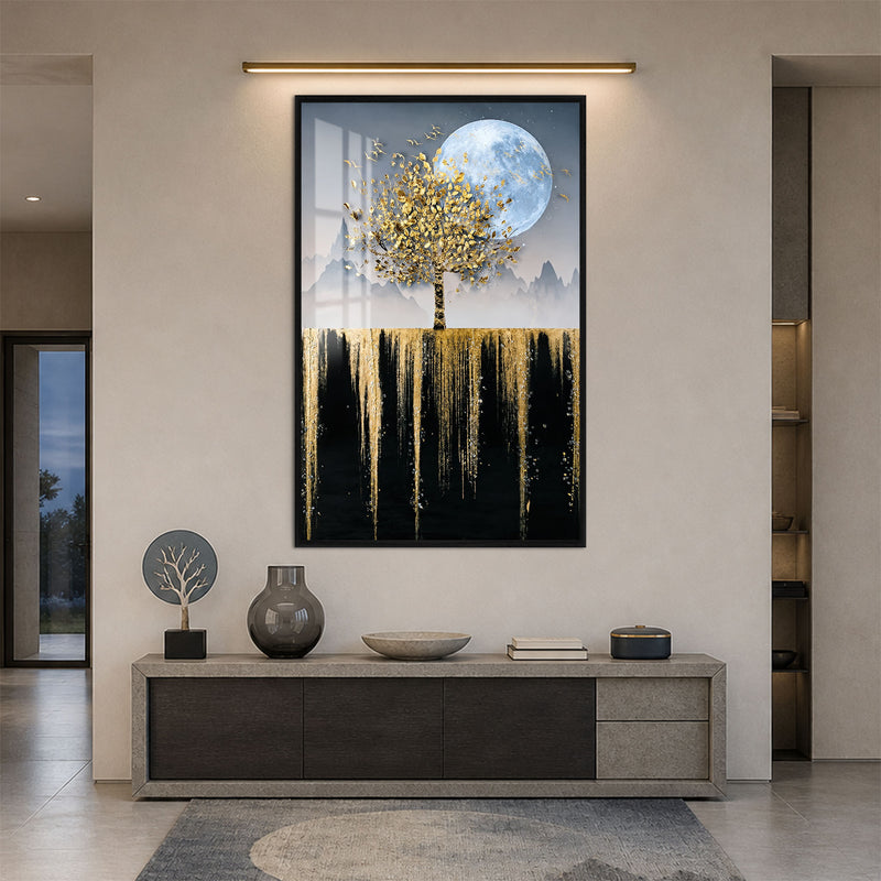 Moonlit Golden Tree with black frame