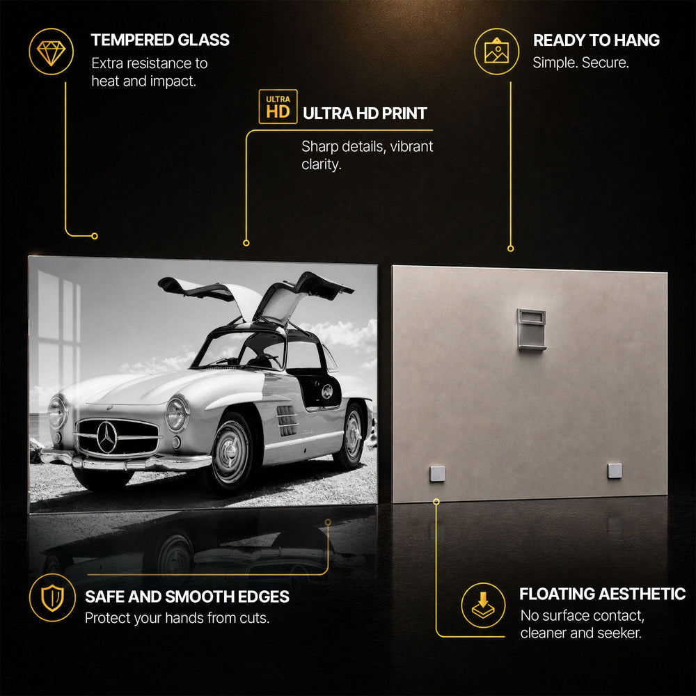 Artronauts Glass Print Classic Gullwing Mercedes Glass Wall Art
