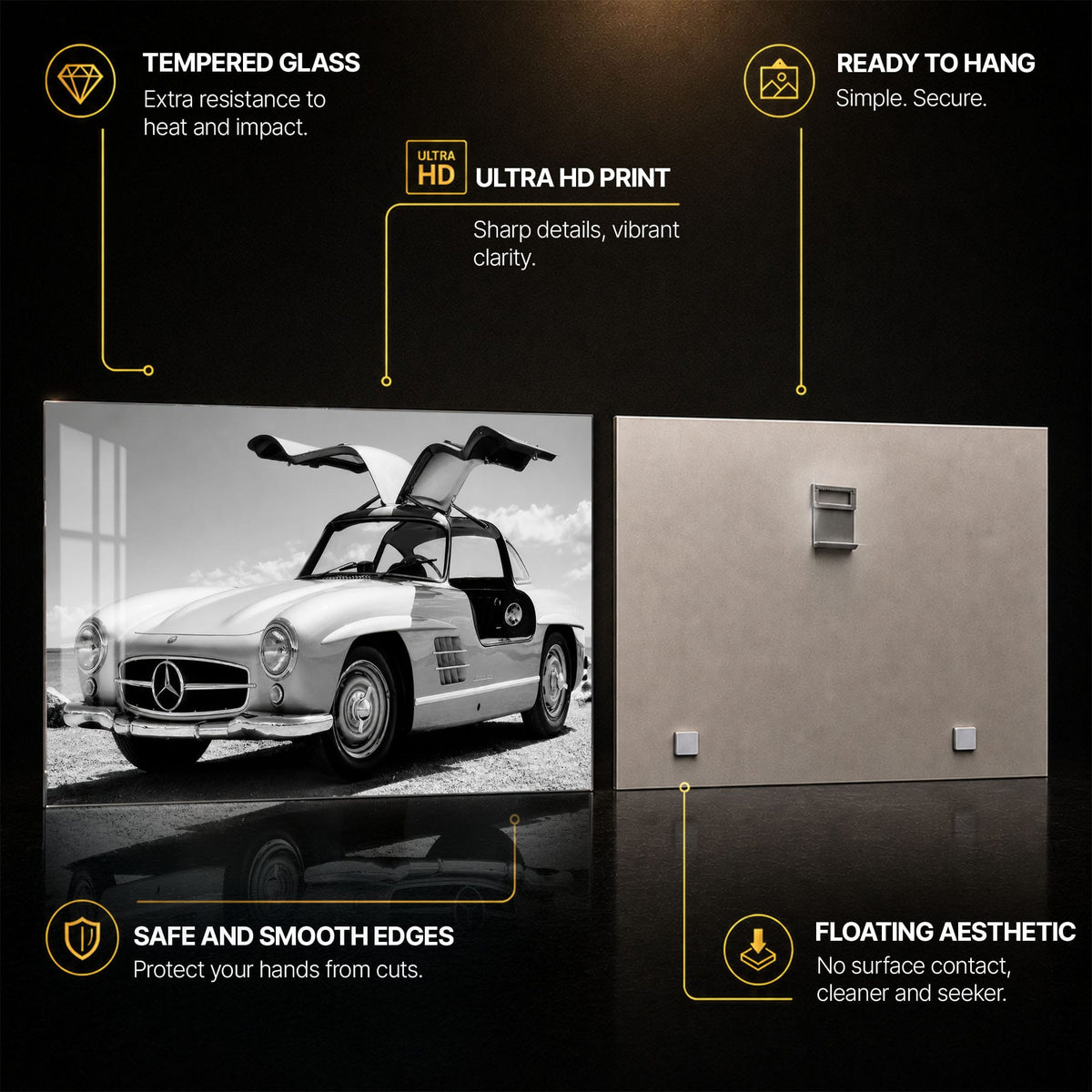 Artronauts Glass Print Classic Gullwing Mercedes Glass Wall Art