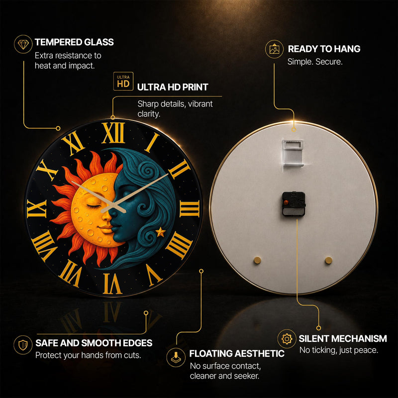 Celestial Sun And Moon — tempered glass, ultra HD print, ready to hang
