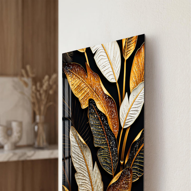 Artronauts Glass Print Gilded Tropical Leaves Glass Wall Art
