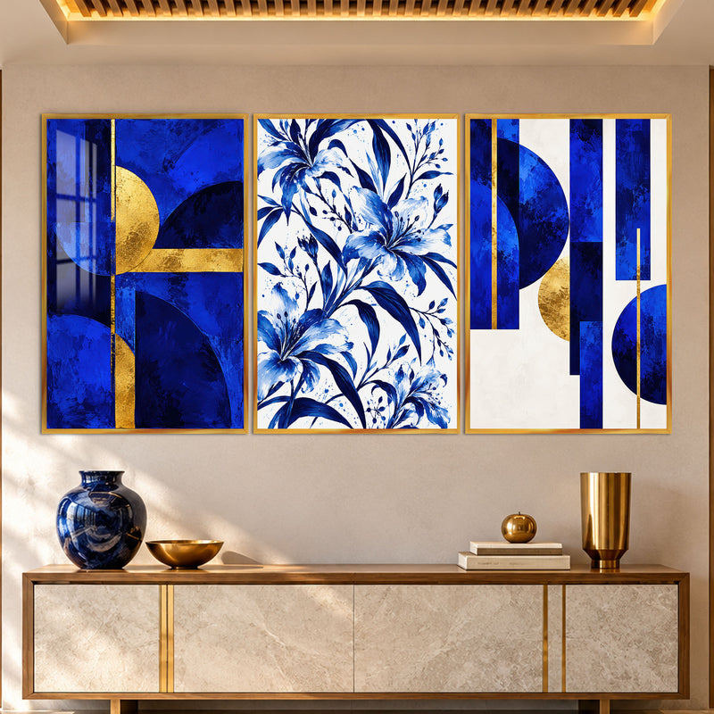 Sapphire Floral with gold frame