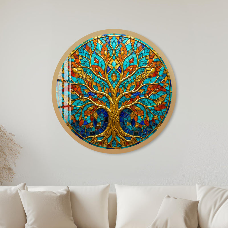 Jewel Mosaic Gold Tree with gold frame