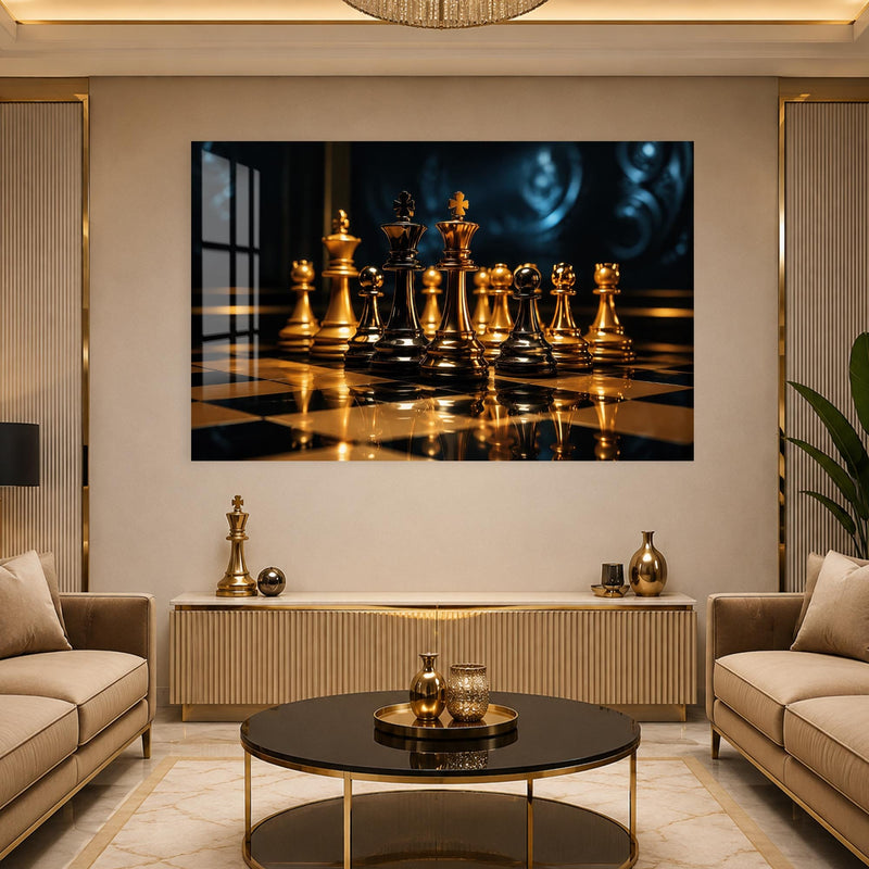Artronauts Glass Print Golden Chess Standoff Glass Wall Art