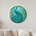 Turquoise Peacock And Magnolia with white frame