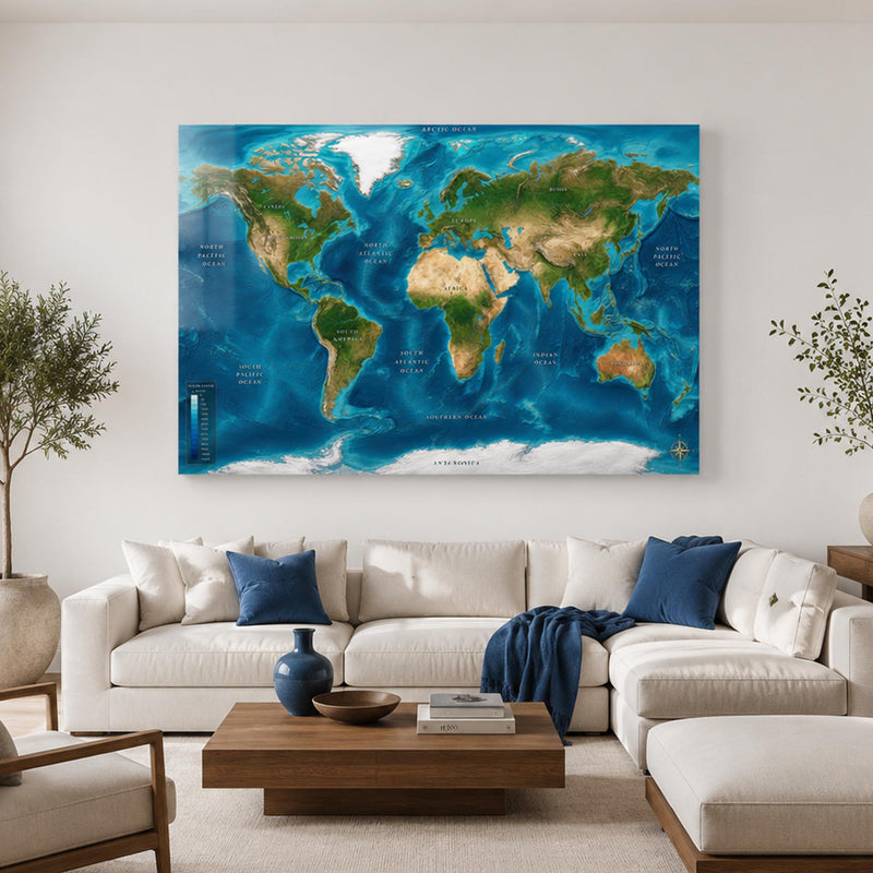Ocean Relief World Map lifestyle view