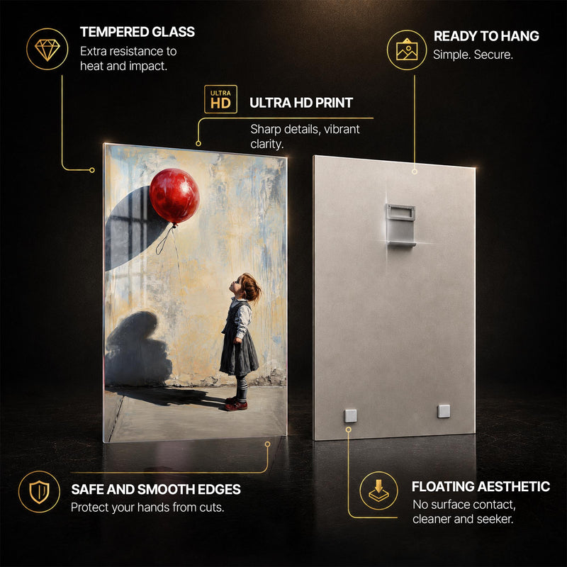 Girl With Red Balloon — tempered glass, ultra HD print, ready to hang