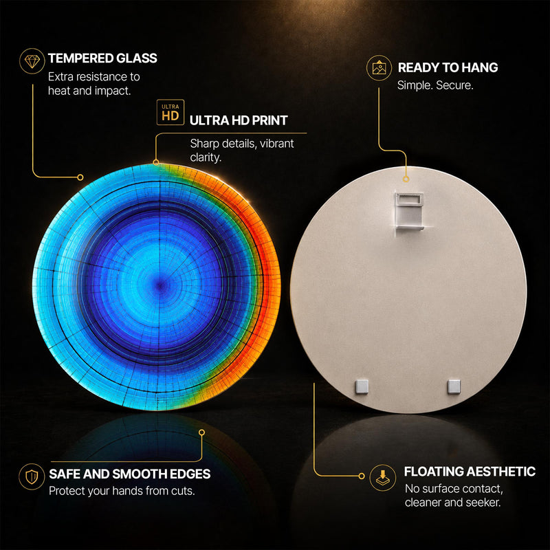 Prismatic Blue Vortex — tempered glass, ultra HD print, ready to hang