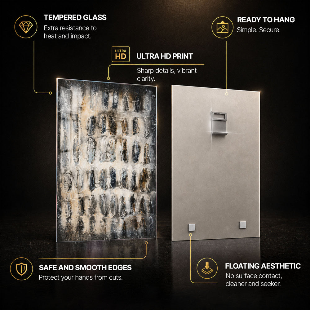 Weathered Stone Grid — tempered glass, ultra HD print, ready to hang