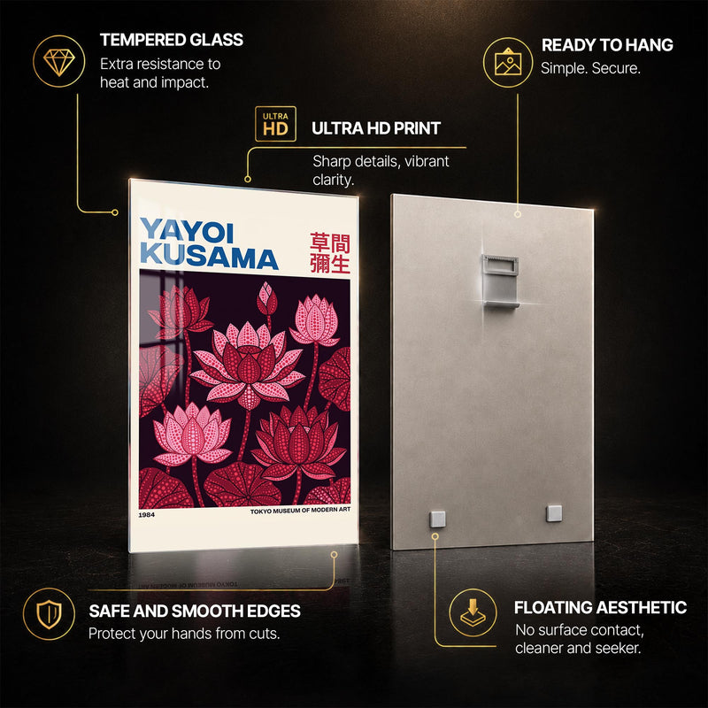 Kusama Lotus Garden — tempered glass, ultra HD print, ready to hang