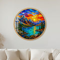 Stained Glass Mountain Sunset with gold frame