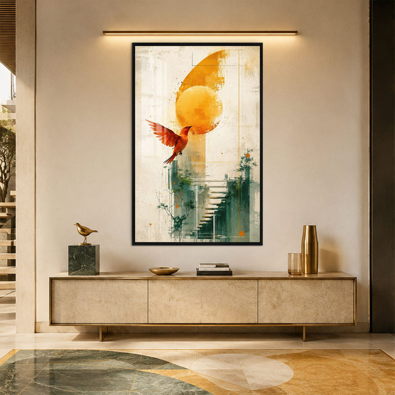 Artronauts Glass Print 12x18 cm | 4.7"x7.1" / Black Flight Toward The Sun Glass Wall Art