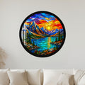 Stained Glass Mountain Sunset with black frame