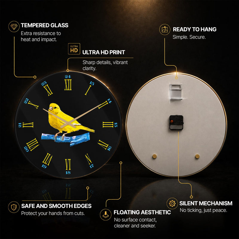Canary Roman Numeral — tempered glass, ultra HD print, ready to hang
