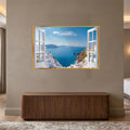 Santorini Window View with gold frame